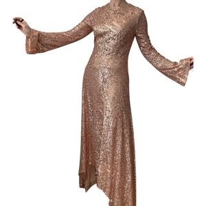 Galvan‎ London long sleeve sequin gold gown dress